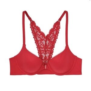 Body By Victoria Lightly Lined Racer back Demi Bra 32DD NWT Red